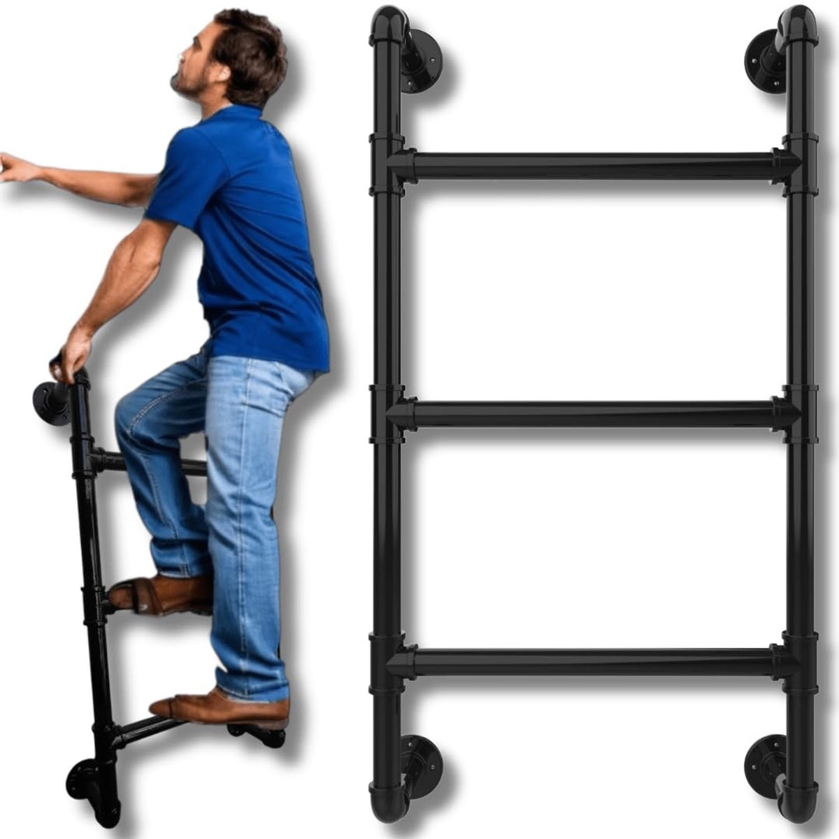 Dailygoods- Inbouwladder 3-Treden - Wandlader - Vaste Muurbeugel - Robuust Metaal - Corrosiebestendig - Duurzaam Gebruik - Wandladder