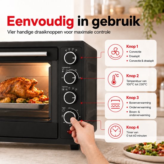 TurboTronic EV35 Vrijstaande oven 35L - Mini oven - Elektrische Oven - Zwart