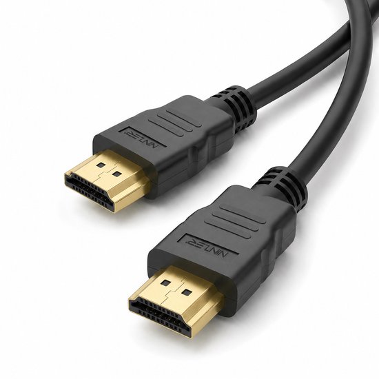 Zwarte HDMI-kabel met vergulde connectoren.