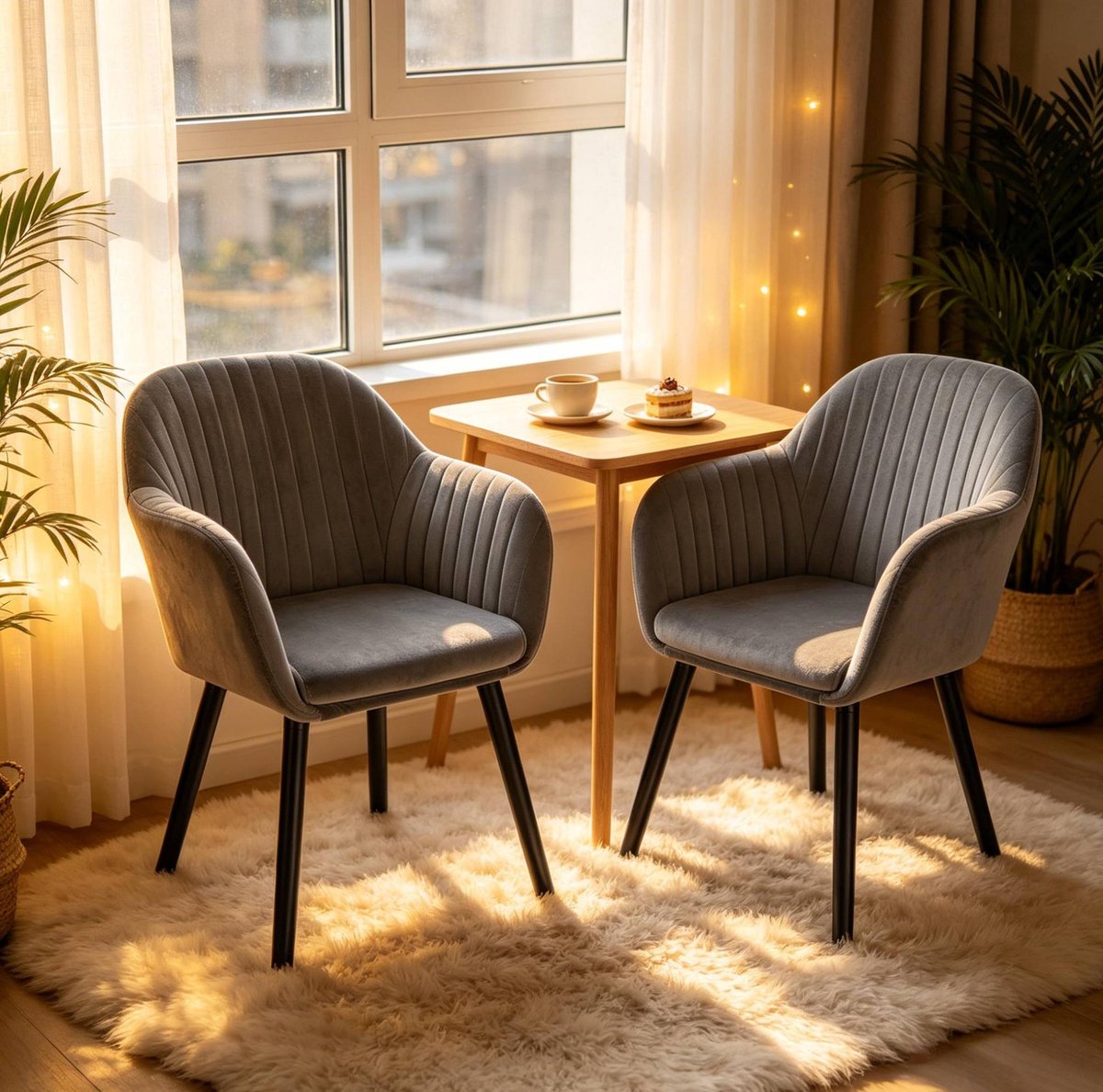 MIVRAY Eetkamerstoel - Set van 2 Kuipstoelen Met Armleuningen - Comfortabel en Ergonomisch - Voor Eetkamer en Woonkamer - Velvet Donkergrijs Zwart