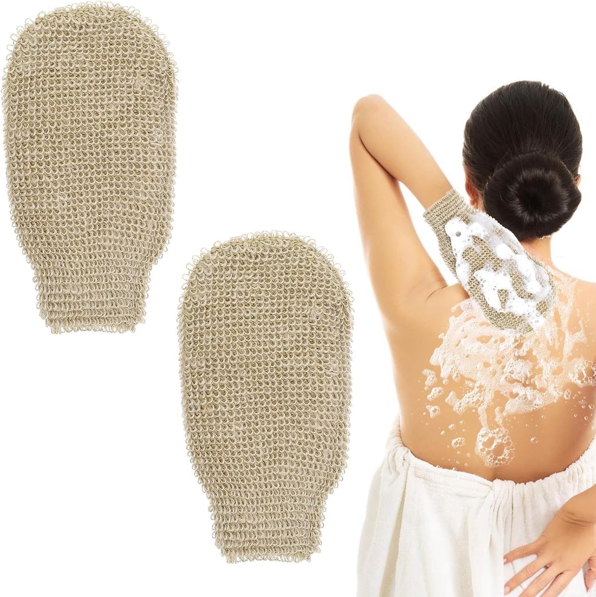 2 Stuks Sisal Massagehandschoenen voor Natuurlijke Lichaamsexfoliatie, Scrubhandschoenen voor Douche en Huidverzorging