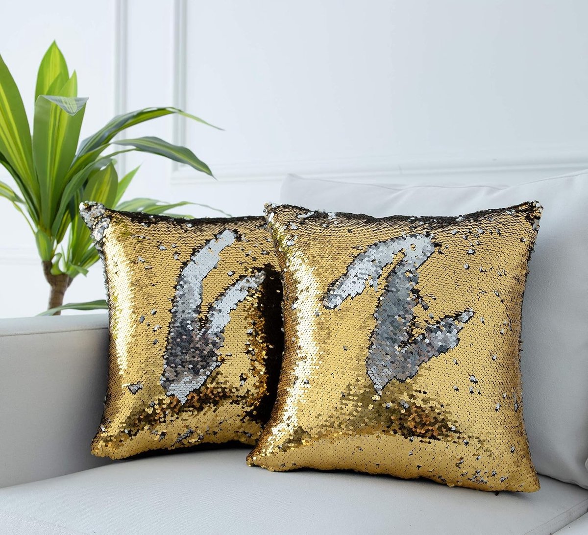 Magische Omkeerbare Glitzy Sequins Kussenhoezen voor Decoratie, Set van 2 (45 x 40 cm) voor Thuis, Kerst en Bruiloft Decoratie