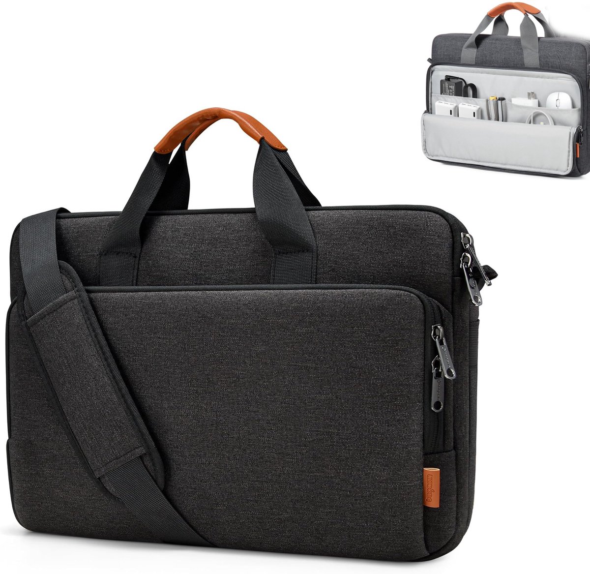 KZQ 17.3 inch studenten laptop computer tas - Lichtgewicht schoudertas en briefcase - Geschikt voor zaken reizen en school - Zwart