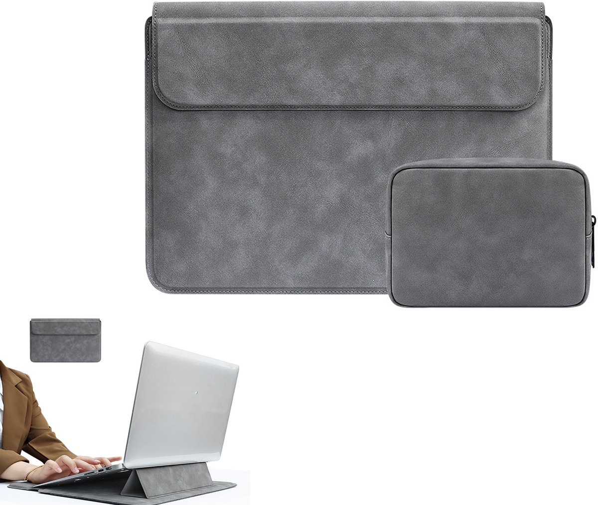 KZQ Leren studenten laptopcomputer - Crossbody handtas voor zaken reizen en werk - Geschikt voor heren - Zwart