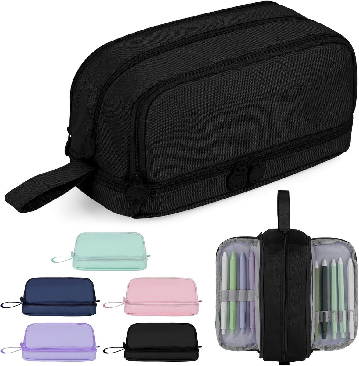 SnelShoppen - Grote Etui met 4 Vakken, Handvat, Duurzaam, Perfect voor Schoolbenodigdheden, Kantoor, Kinderen, Dames, Heren, Stevig en Comfortabel