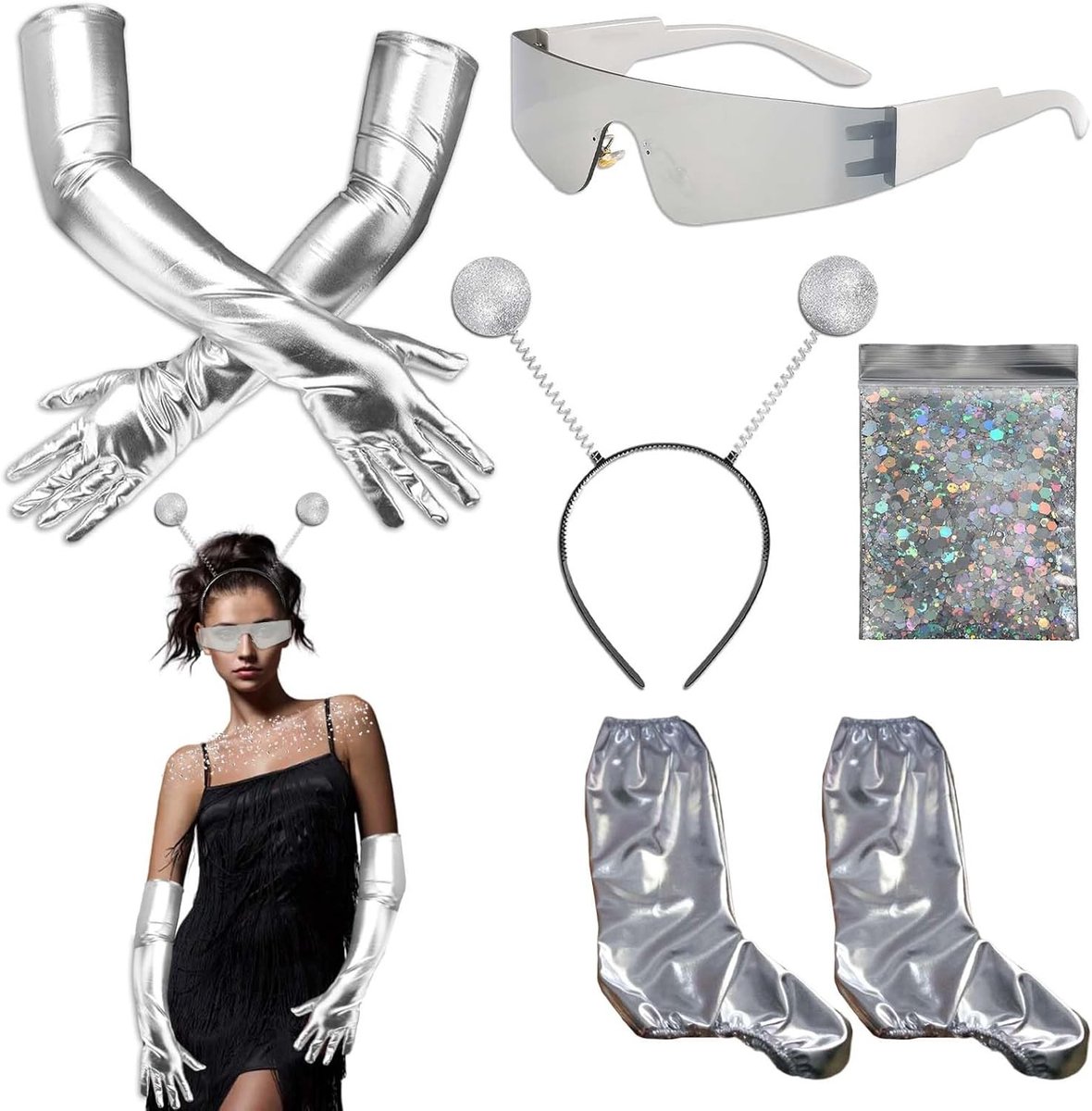 Complete Alien Kostuum Set met Hoofdband en Bril - Ideaal voor Halloween, Cosplay en Carnaval voor Vrouwen