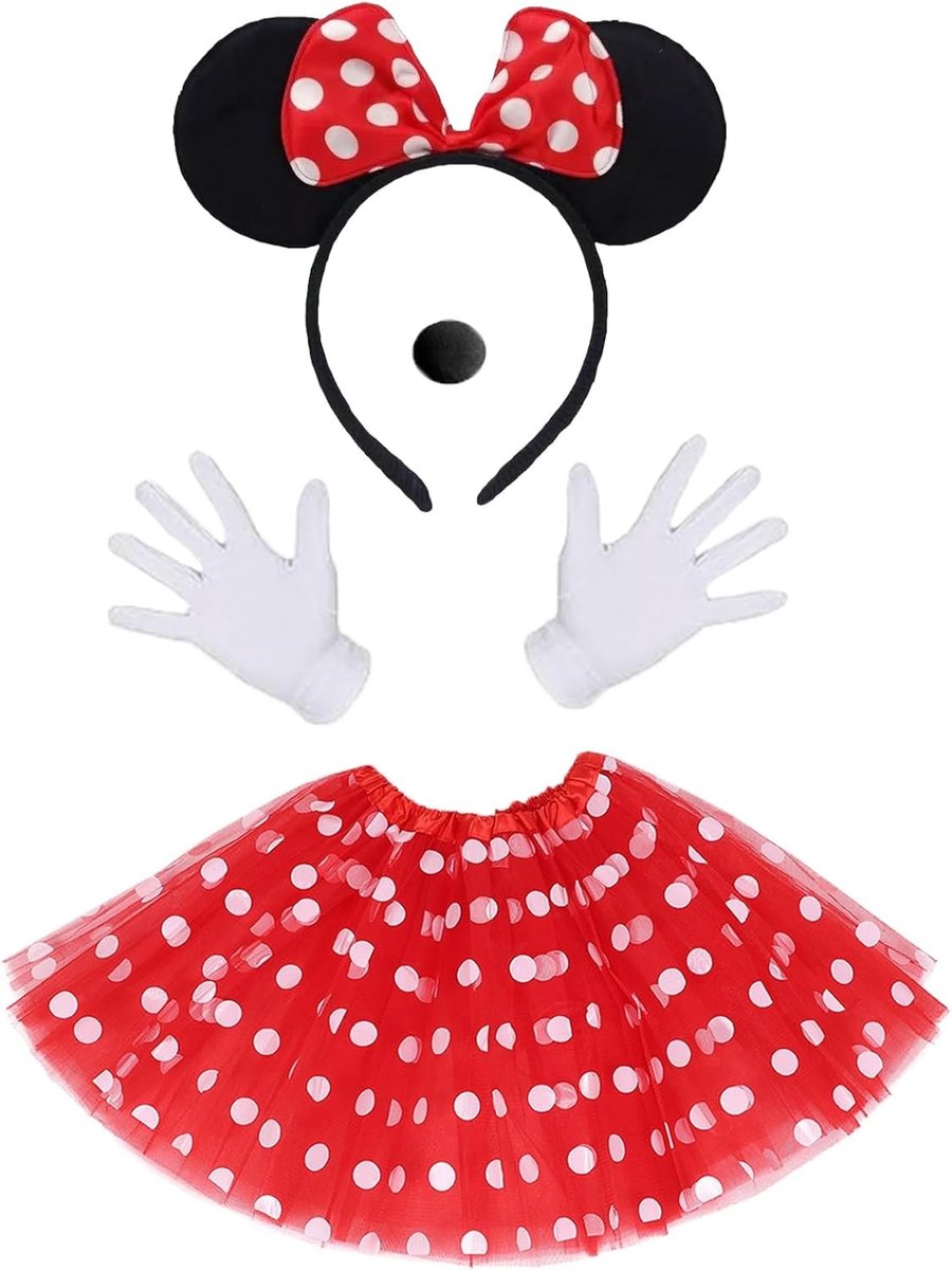 Minni Muis Kostuum met Rood Tutu Tulle Rok, Muizenoortjes, Neus en Handschoenen voor Halloween en Carnavalsfeest