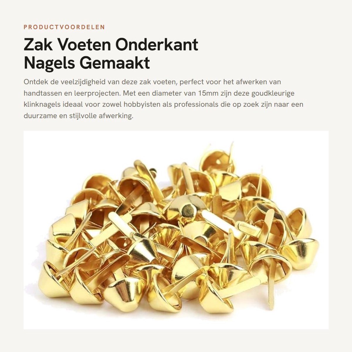 Inovra- Klinknagels 50 Stuks - Voeten 15mm - Goud/Messing/Nikkel/Zwart - Hoogwaardige IJzer - Duurzaam - Decoratie voor Handtas - Zakvoeten