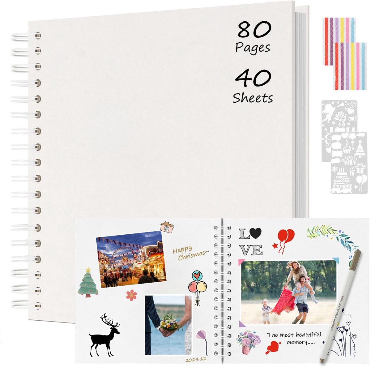 Inovra- Fotoalbum 24x24 cm - Spiraalscrapbook - 80 pagina's - Gastenboek - Cadeaus voor bruiloft/Kerstmis - DIY Scrapbook Album - Hardcover met uitstekende afwerking