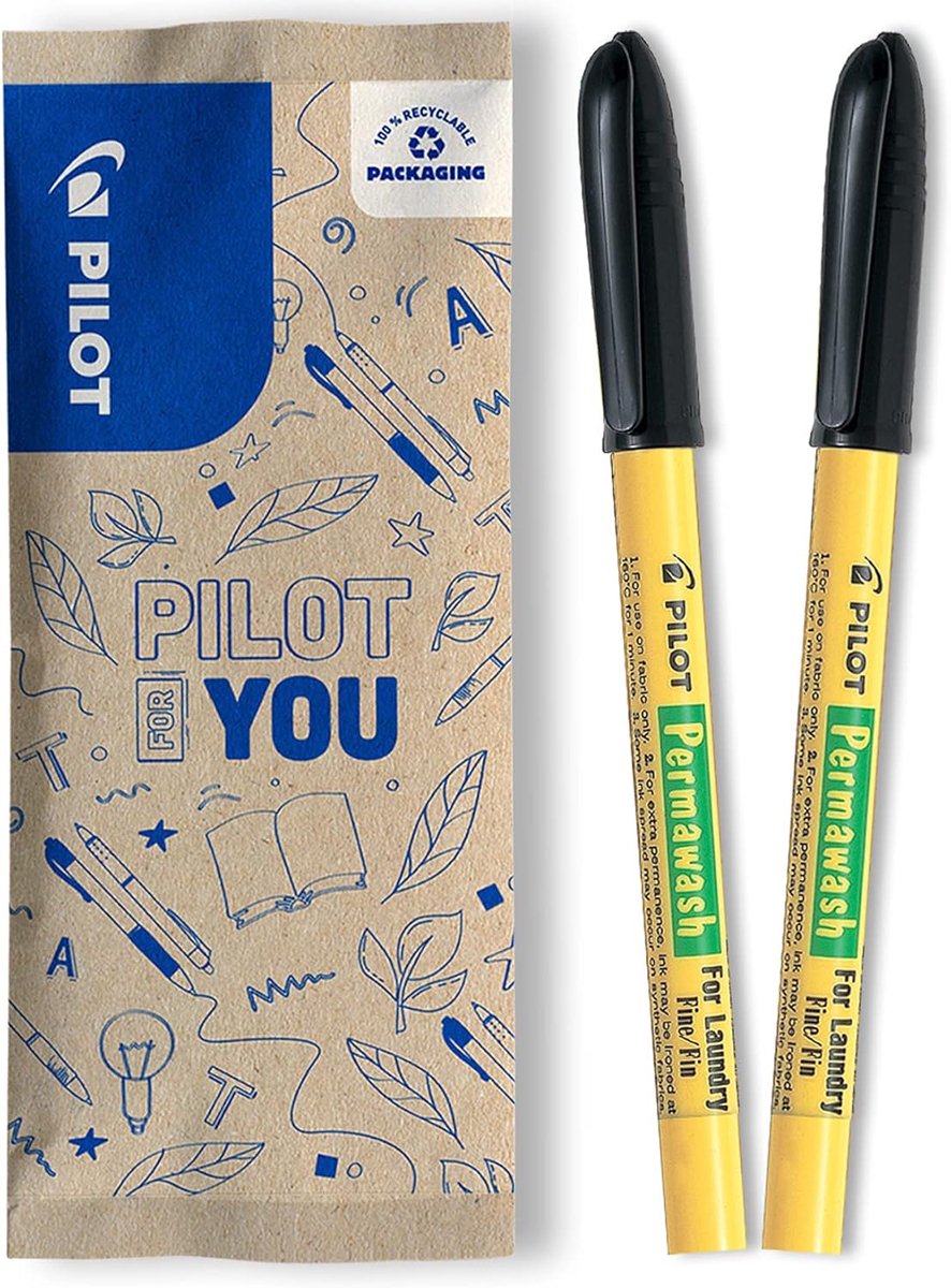 SnelShoppen - Set van 2 Wasbestendige Permawash Markeer Stiften voor Textiel - Zwart - Fijne Punt voor Katoen, Polyester, Thermisch Hechtende Labels -