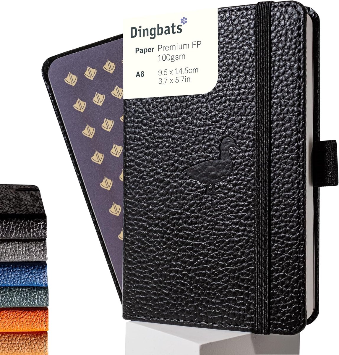 Thijox - Dingbats Wildlife Notitieboek Eend Zwart A4 Hardcover PU Leer Geperforeerd Crème 100gsm Inktvrij Papier Notitieboek voor School, Werk en Crea