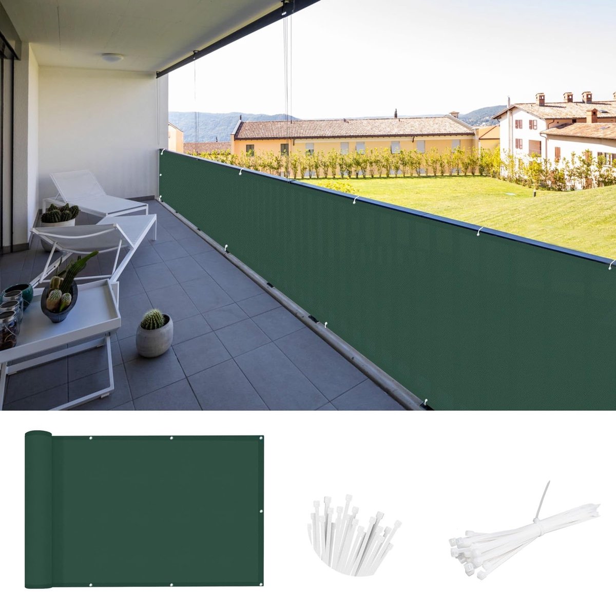 Inovra- Balkonscherm 90 x 300 cm - Inkijkbescherming - UV-bescherming - Wind- en waterdicht - Balkonoverkapping - Polyethyleen materiaal - Balkonprivacydoek