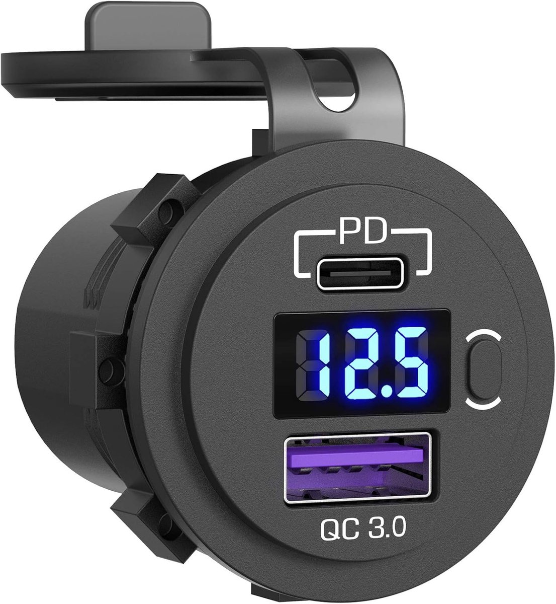 SnelShoppen - 48W USB C Autolader Inbouw voor Auto, Boot, Vrachtwagen met PD3.0, QC3.0, LED Voltmeter en Schakelaar - Snelle Dubbele Oplader 12V/24V