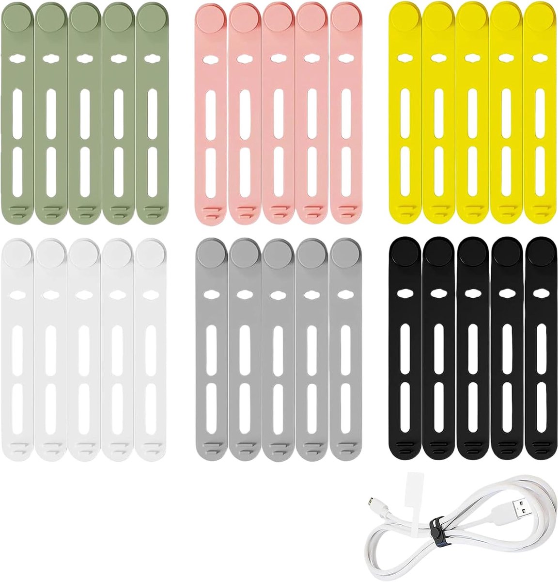 Thijox - 30 Stuks Gekleurde Kabelbinders - Herbruikbare Siliconen Klikkabelbinders - Organisator voor Oplaadkabels - Duurzaam en Elastisch - 6 Kleuren