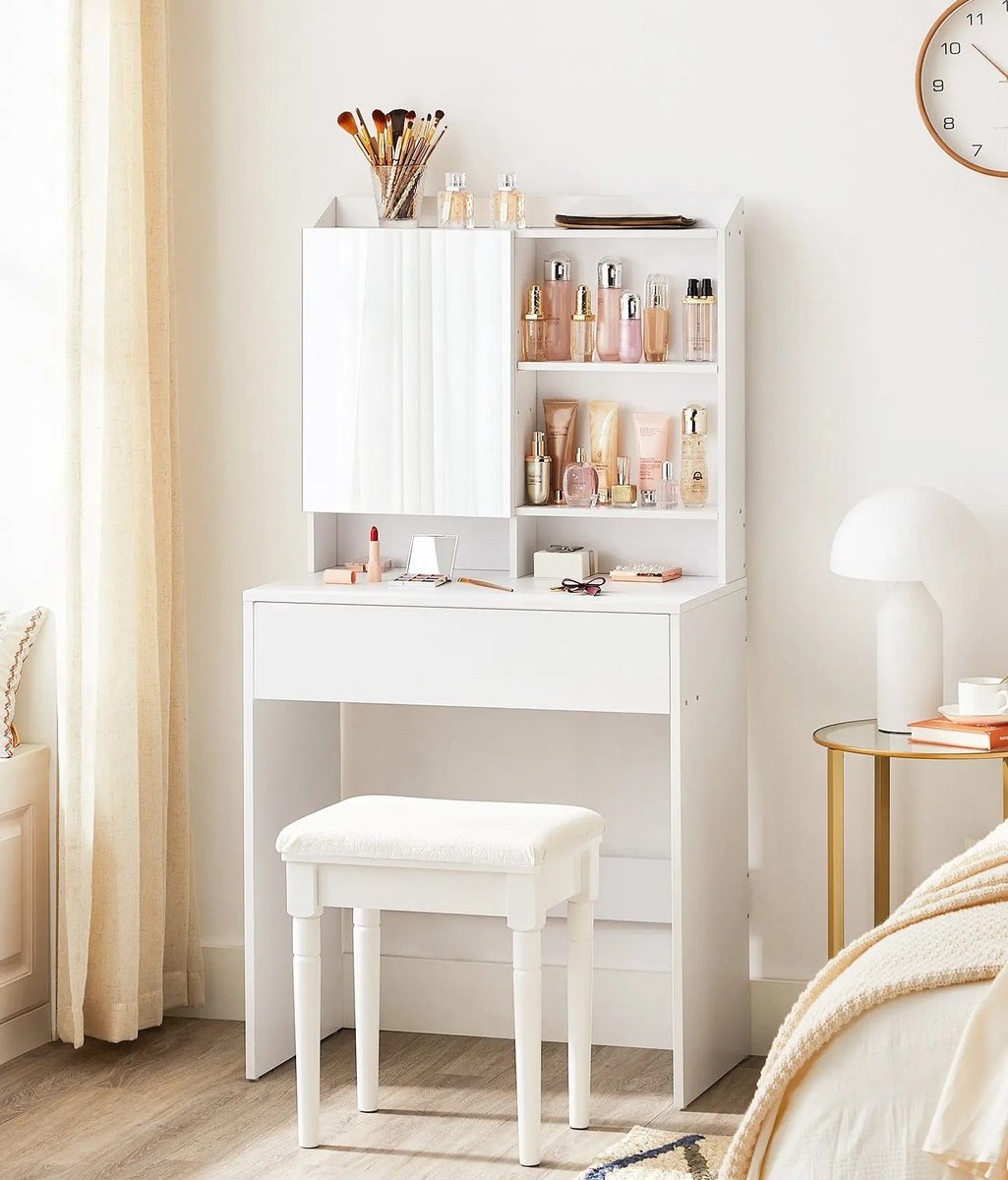 Parasha Nova Kaptafel - Kaptafel Met Spiegel - Verstelbare Planken - Breedte 70 Cm, Wit