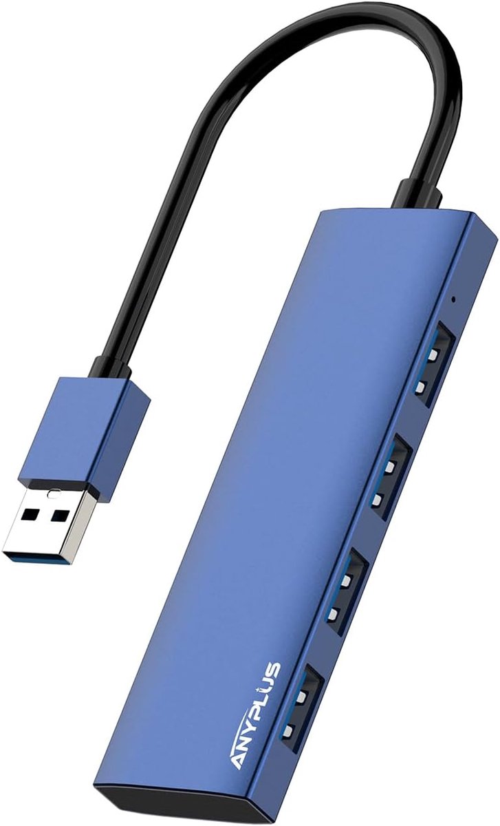 Thijox - USB-hub 4-poorts USB 3.0 aluminiumlegering ultradunne USB-splitter voor laptop, pc, MacBook, iMac, Surface Pro, flashdrive - blauw