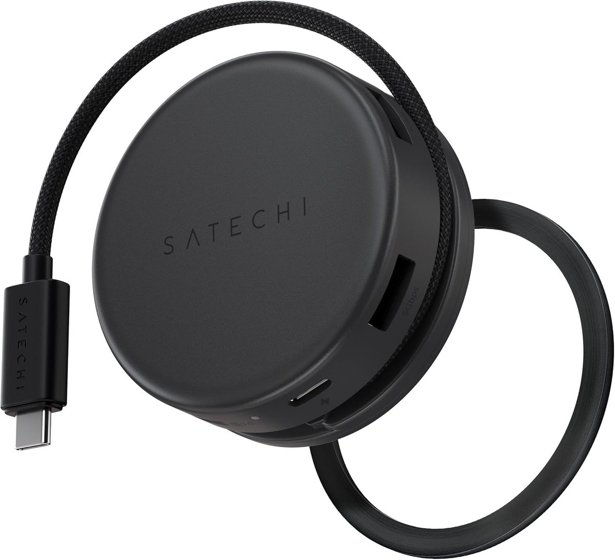 Thijox - SATECHI OntheGo™ 7 in 1 USB-C Hub, Compacte Magnetische Multiport Adapter, 100W PD, HDMI 4K@60Hz, Gigabit Ethernet, 2x USB-A 5Gbps, SD en mic