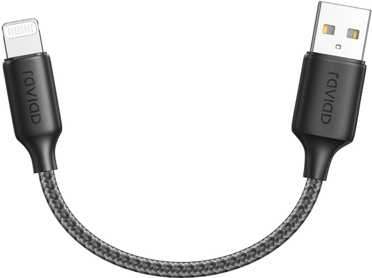 Thijox - Korte iPhone Oplaadkabel 15 cm Lightning-kabel MFi-gecertificeerd Nylon Zwart - Compatibel met iPhone 14 13 12 11 Pro Max Mini XS XR X SE 202