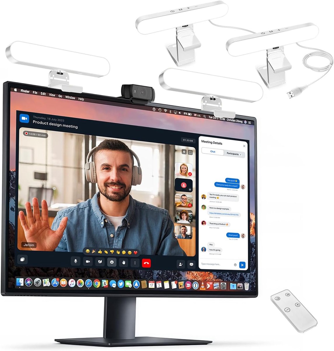 Thijox - Dubbele LED Lamp voor Videoconferenties, Streaminglamp met Afstandsbediening en Touchfunctie, Perfecte Zoom Verlichting voor Computer, Webcam