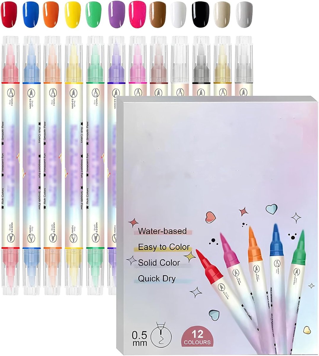 Thijox - Nagellakstiften voor Nagels, 12 Kleuren, 3D Gel Nagellak Stiften, Sneldrogend, Zonder UV, Stift voor Nageldesign, Creatieve Accessoires voor