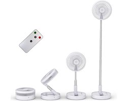 Opvouwbare Tafelventilator USB-C oplaadbaar – Draadloze Ventilator met Afstandsbediening, Stil, 4 Snelheden, 7200mAh Wit