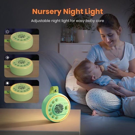 White Noise Machine, Draagbare geluidsmachine met nachtlampje voor baby's, volwassenen en kinderen, 22 rustgevende geluiden voor het slapengaan, kinderkamer, reis, slaaptimer, oplaadbaar via USB — afbeelding 3