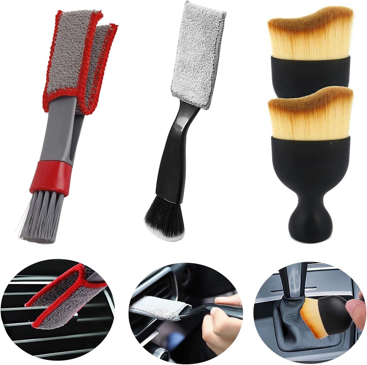 Auto detailing borstels - Reinigingsborstels - Interieur reinigen - 4 stuks set - Verschillende maten - Multicolor
