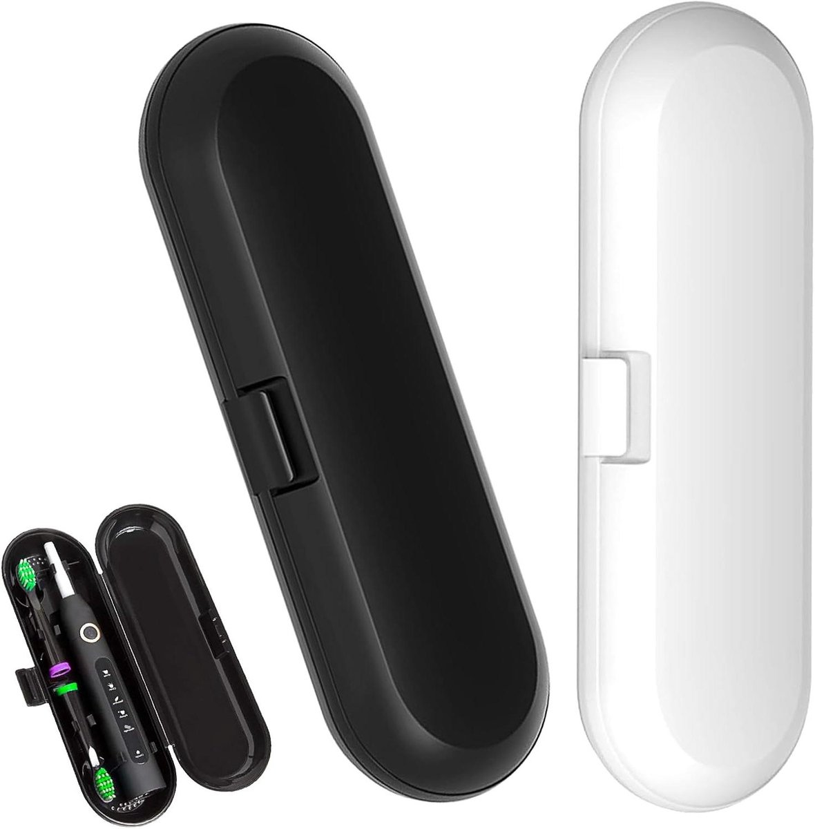 Tandenborstel etui - Reisdoosjes - Hygiënisch opbergen - Voedselveilig materiaal - 2 stuks 21 cm - Zwart Wit