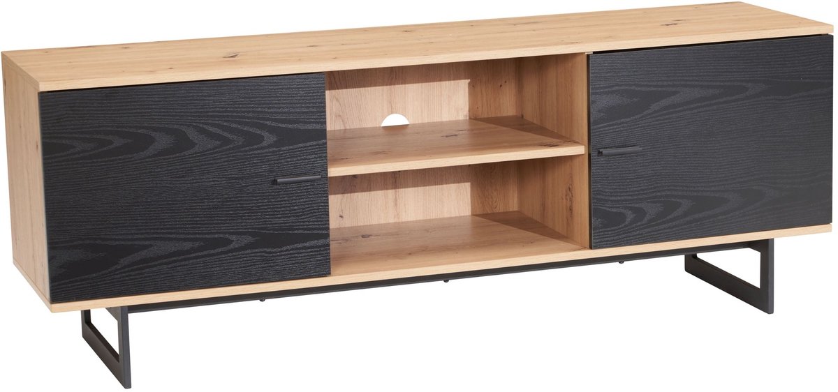 Ervesto WL6.822 - Tv-meubel Lowboard - 150x55x40 Cm - Eiken Decor Zwart - Met 2 Deuren En Open Vakken - Geschikt Voor Tv’s Tot 70 Inch