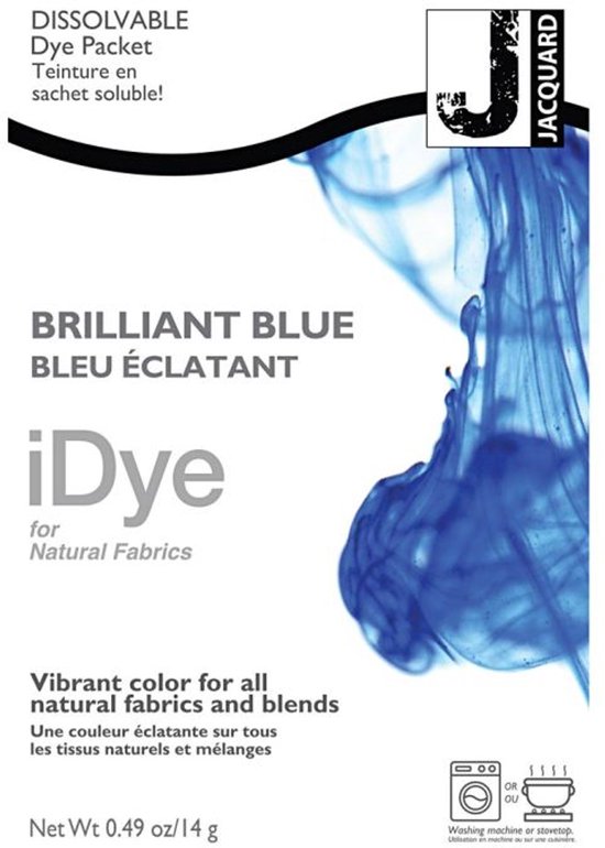 Packet de teinture dissoudre bleu éclatant pour tissus naturels. "iDye Brilliant Blue".