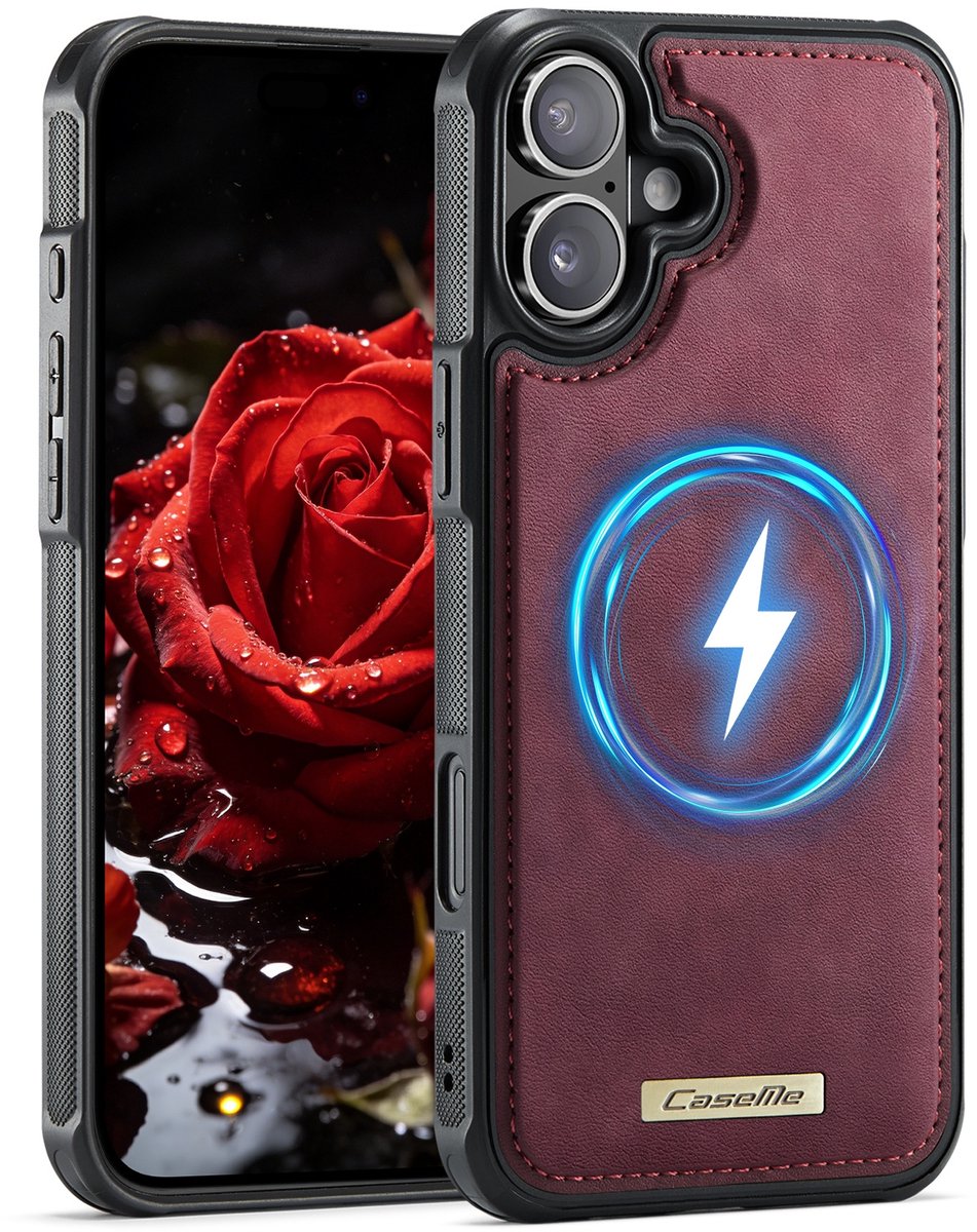 CaseMe Hoesje - Geschikt voor iPhone 17 Hoesje - CaseMe C69 Leather Back Cover - MagSafe Compatible - Rood