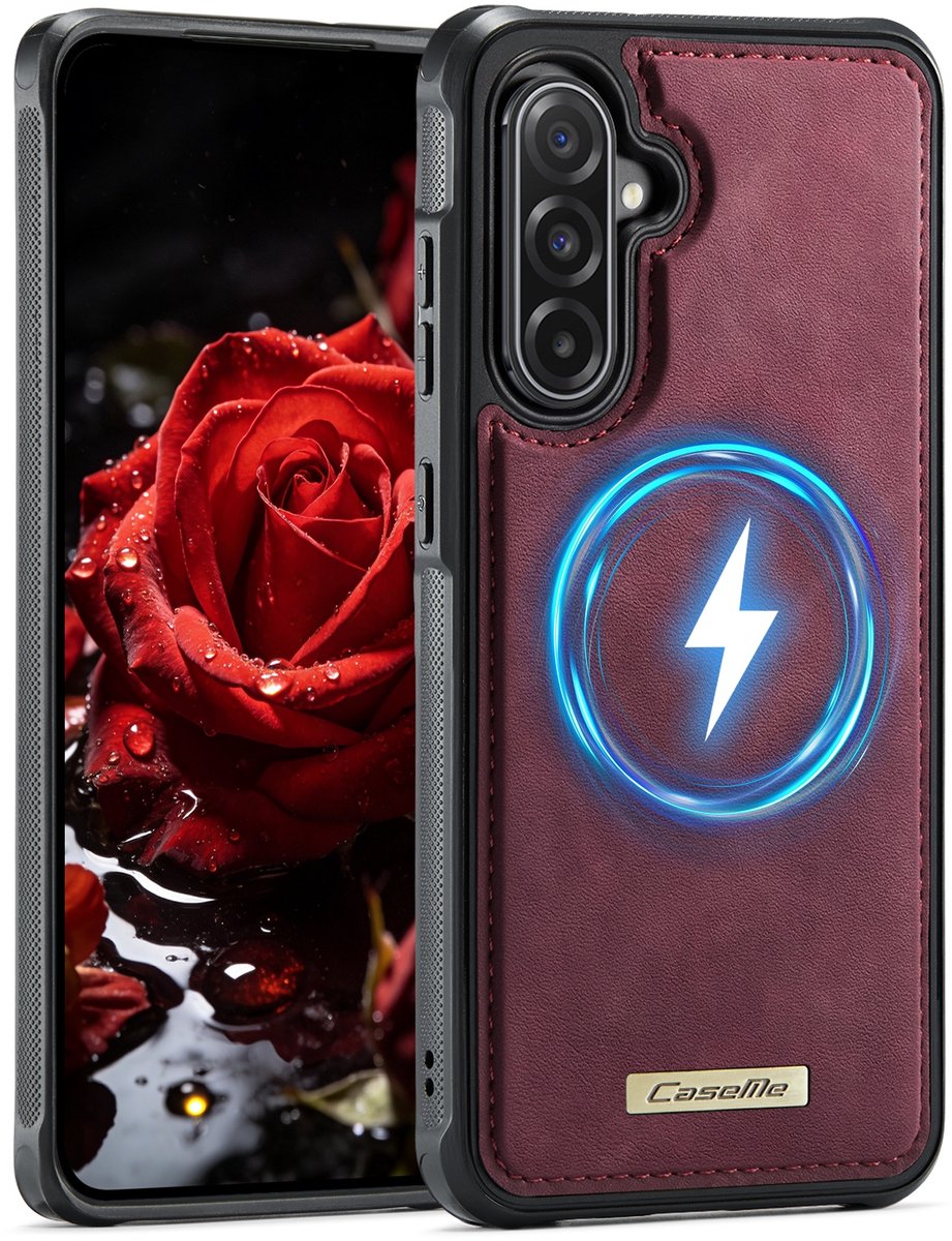 CaseMe Hoesje - Geschikt voor Samsung Galaxy A56 Hoesje - CaseMe C69 Leather Back Cover - MagSafe Compatible - Rood