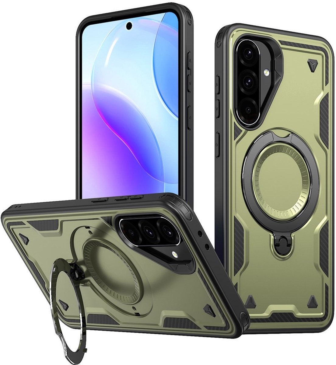Coverup Hoesje - Geschikt voor Samsung Galaxy A36 / A37 / A56 Hoesje - Coverup Armor Back Cover met MagSafe Compatible Kickstand - Groen