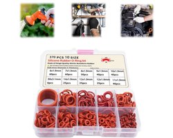 370 stuks - Siliconenrubber O-ringen - 10 maten - VMQ afdichtingsset - Geschikt voor bekerdeksels, koffiezetapparaten, zetaccessoires, ringen, filters, pompen, sanitaire producten, slangen, instrumenten, auto's en machines (rood)