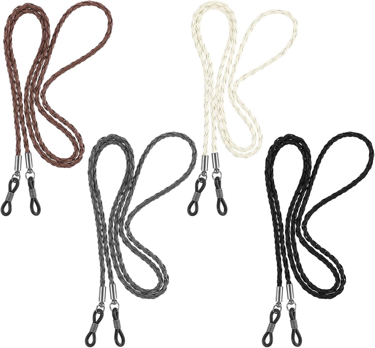 Thijox - 4 Stuks Leren Brillenbandjes, Meerkleurige Brillenhouder, Lanyards Brilketting voor Dames en Heren, Gevlochten Accessoire-Ketting om de Hals,