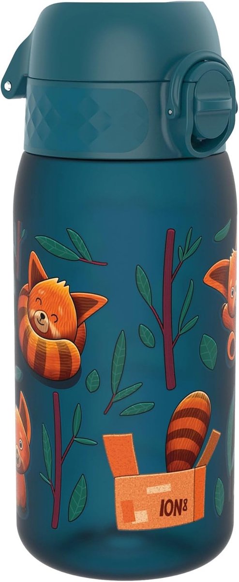 Thijox - Kinder Waterfles 350 ml, Lekvrij, Makkelijk te Openen, Veilige Vergrendeling, Vaatwasserbestendig, BPA-vrij, Draaghendel, Rode Pandas, Ideaal