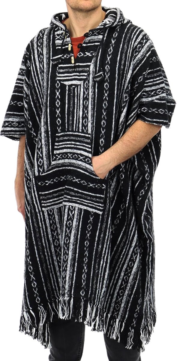Thijox - Lange Poncho met Capuchon van Geborsteld Katoen - Handgemaakt, Ideaal voor Feest, Camping, Tuin en Thuisgebruik - Eén Maat, Zacht en Warm