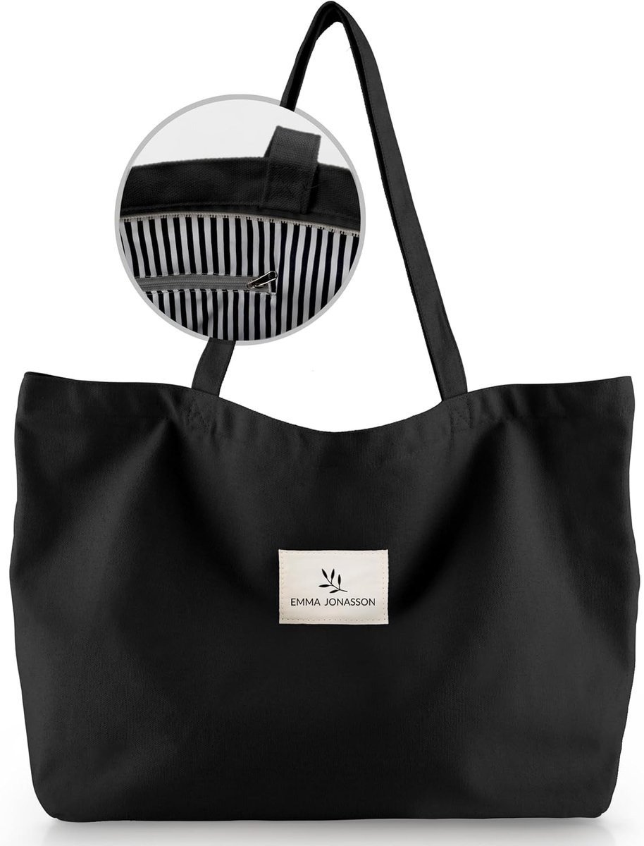 Thijox - Grote Shopper Tas Dames met Ritssluiting, Esthetische Jute Tas met Binnenzak voor Winkelen, Werk, Universiteit, School, Ruime Stoffen Tas in