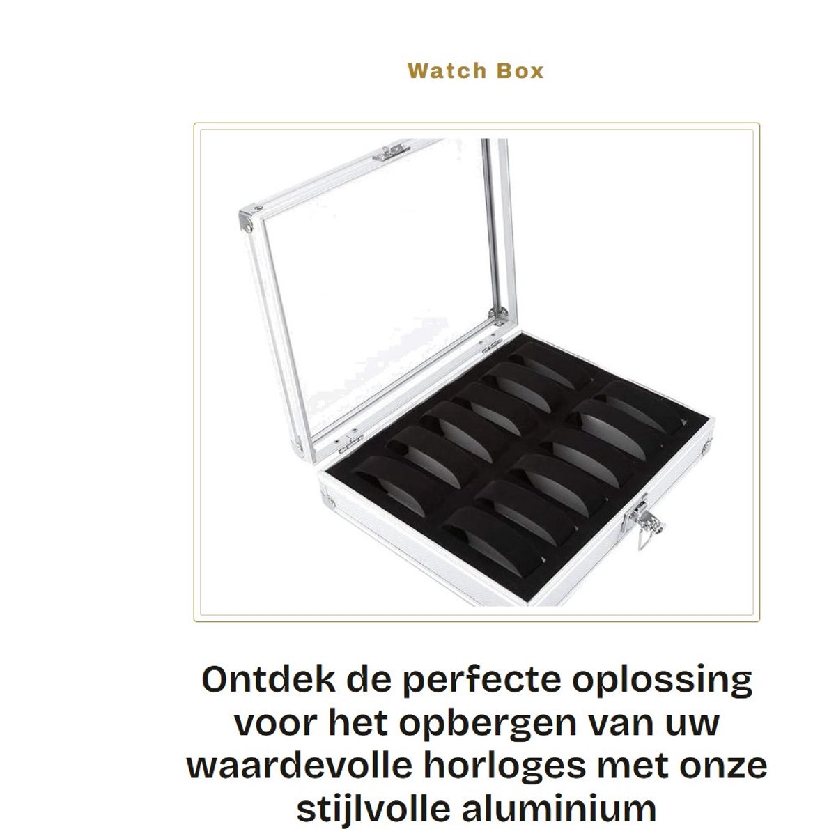 Inovra- Horlogedoos Aluminium - 6/12 Compartimenten - Opbergdoos voor Horloges - Decoratieve Doos - Veiligheidsbeugel - Transparante Deksel - Horlogeopbergdoos