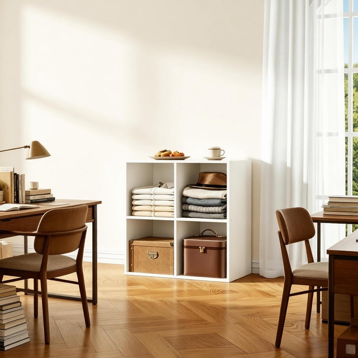 HAUSS SPOLE Boekenkast - Open 4-Vaks Opbergkast Met Compact Ontwerp - Voor Woonkamer En Kantoor - Hout - 59,6x29,5x59,8 Cm - Wit