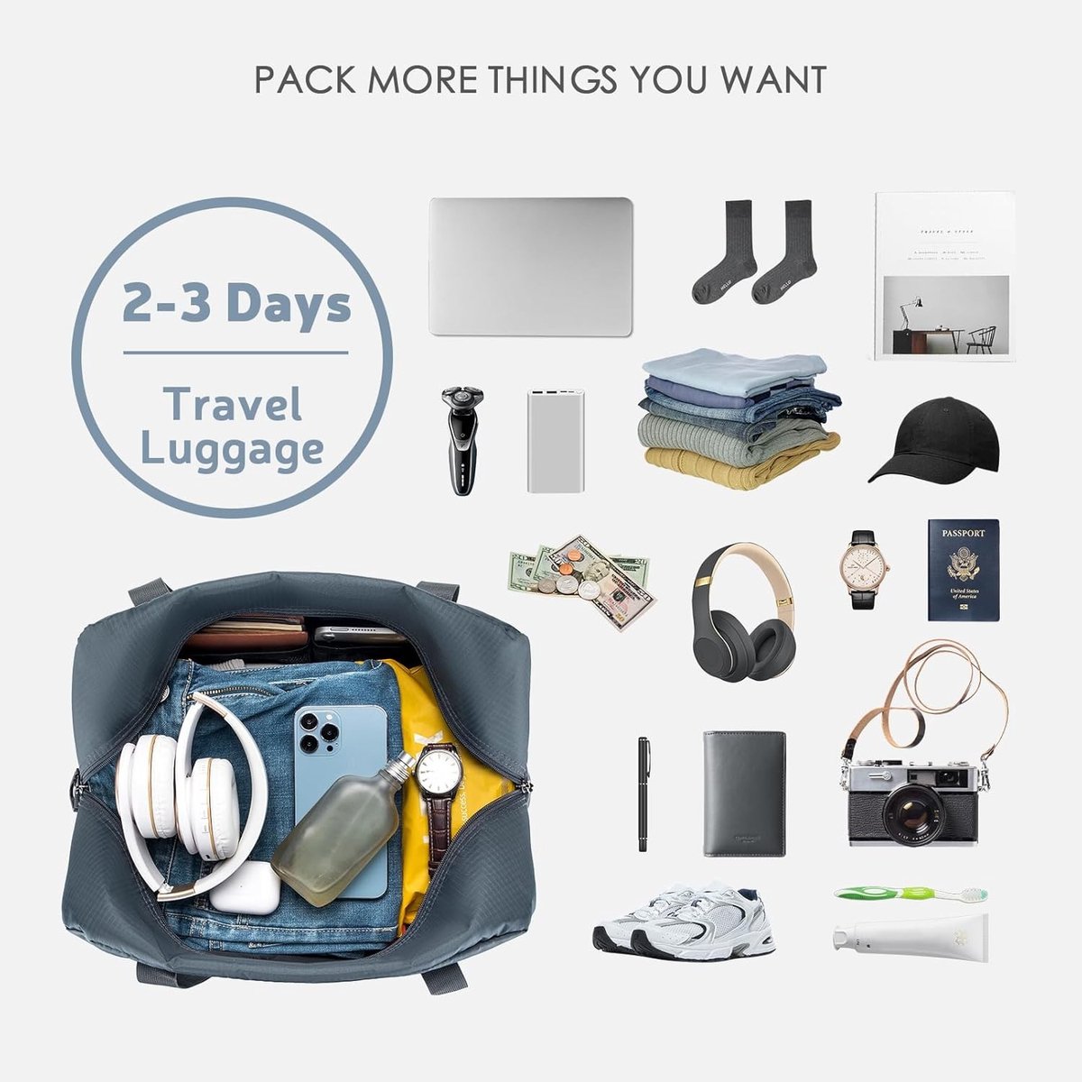Vouwbare Reistas voor Handbagage 40x30x20 - Lichtgewicht Weekender Bag voor Vliegtuig, Perfect voor Wizzair en Vueling, Ideaal voor Sport en Reizen, 25L Capaciteit