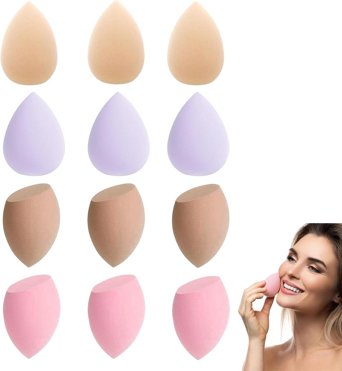 Thijox - 12 Mini Make-upsponzen voor Vloeistof en Crème, Zacht en Dicht, Voor Gezicht en Lichaam, Nat of Droog, Ideaal voor Foundation, Concealer, Ond
