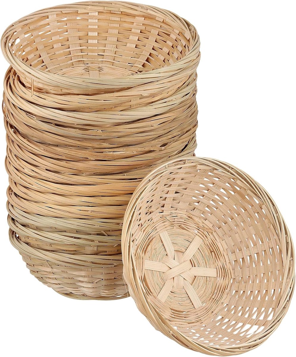 Thijox - 15 Stuks Handgevlochten Ronde Mandjes, Klein 18 x 6 cm, Cadeaumanden voor Brood, Fruit, Geschenken, Opslag, Decoratief en Multifunctioneel vo