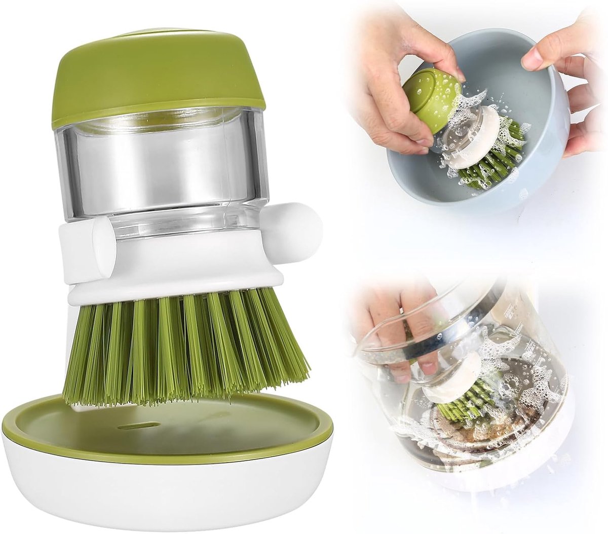 Thijox - Navulbare Zeepdispenser met Scrub Borstel voor Keuken, Krasbestendige Borstelharen, Inclusief Opbergstandaard, Handig en Ruimtebesparend