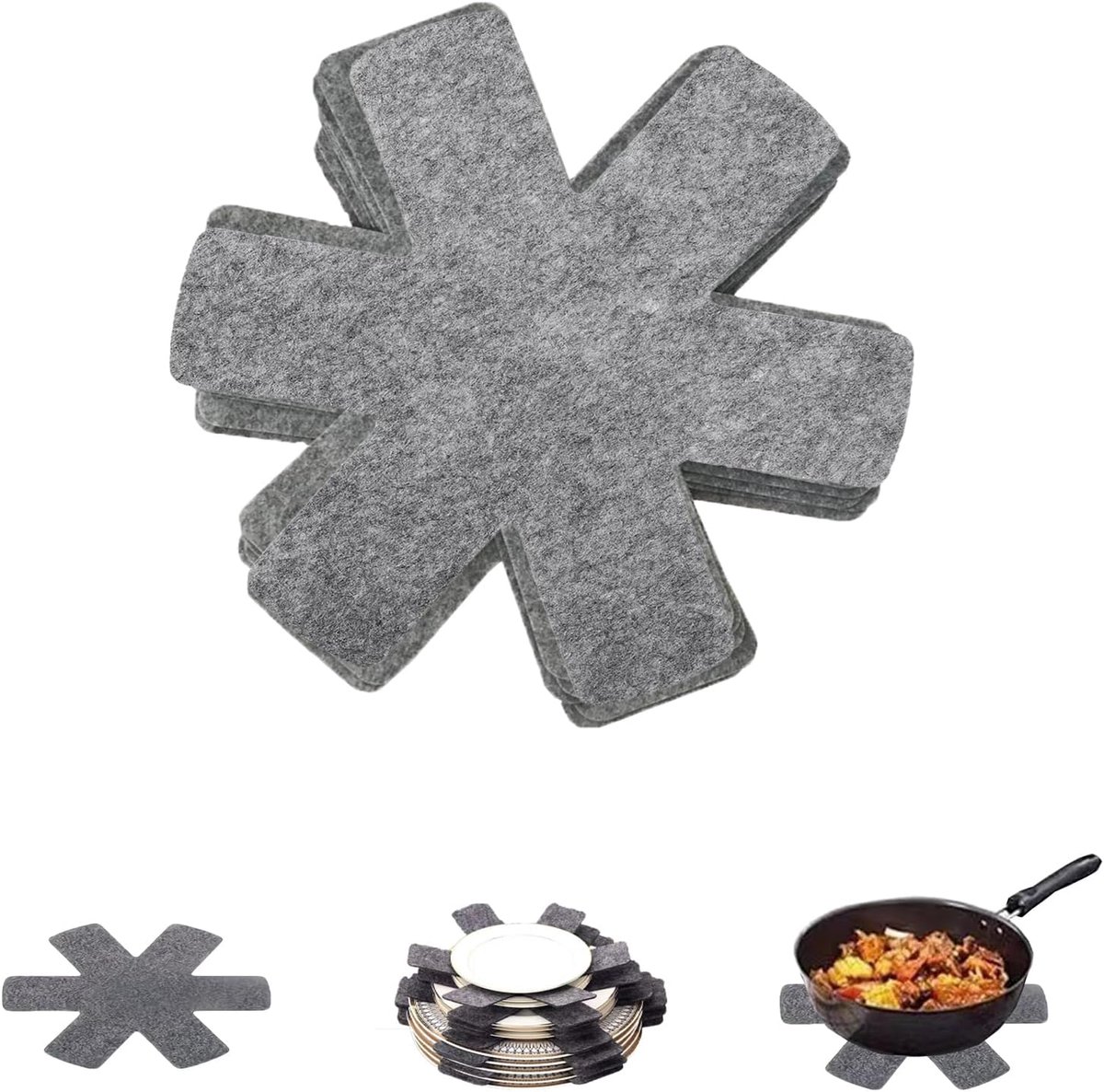 Thijox - Panbescherming, 10 stuks (26 cm), antislip vilten scheidingswanden voor pannenorganizer, pannenonderzetter voor hete potten, grijs, keukenacc