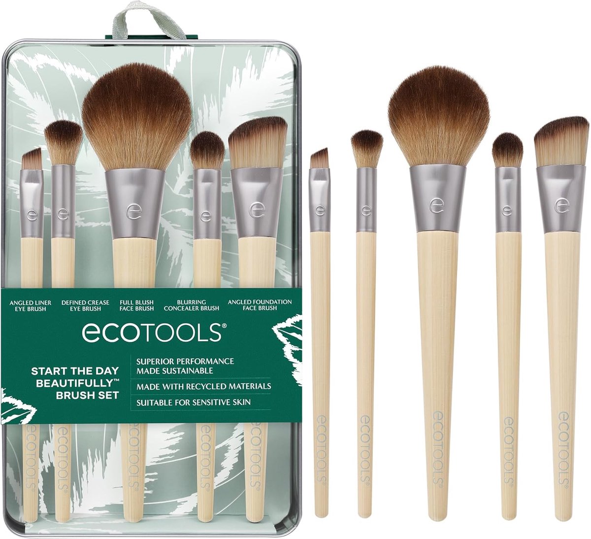 Thijox - EcoTools Start The Day Beautifully Kit - Set van 5 Make-upkwasten, Organiser Tray, Beautylook-kaartjes, Ideaal voor Dagelijkse Make-up Routin