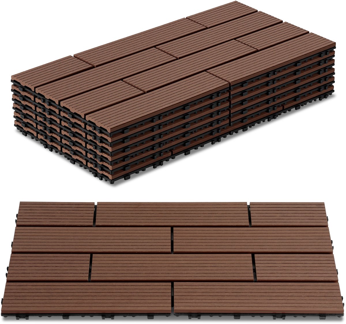WPC Terrastegels 30x60 cm - 36 stuks - 6 m² - Roodbruin - Kliktegels voor Balkon Tuin Terras