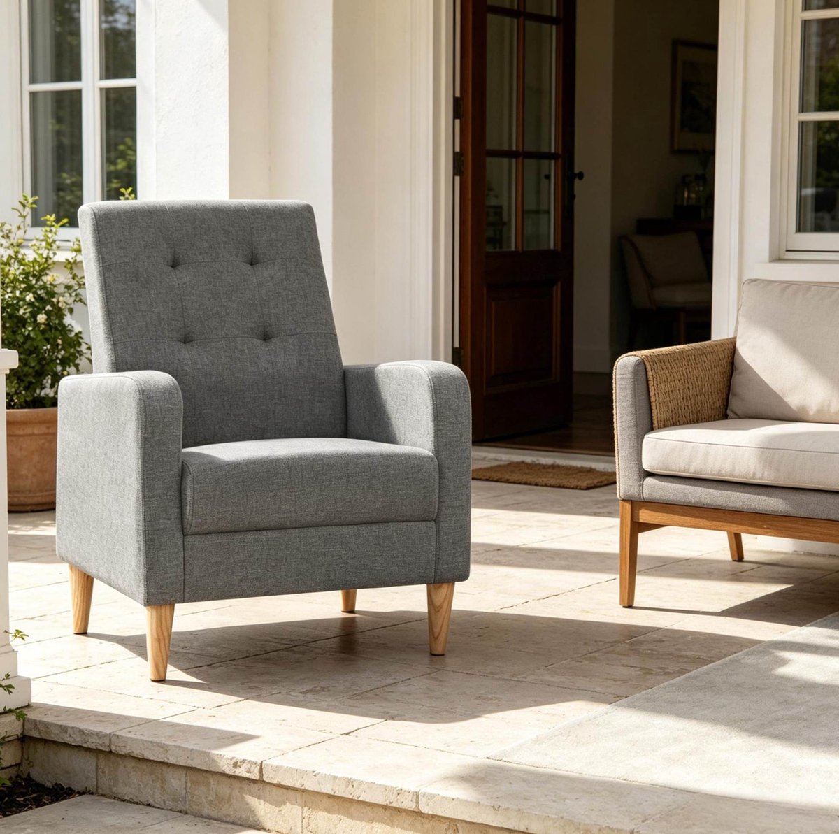 MIVRAY Fauteuil 61 x 54 x 90,5 cm - Hoge Rugleuning Met Armleuningen - Voor Woonkamer En Slaapkamer - Linnen Donkergrijs
