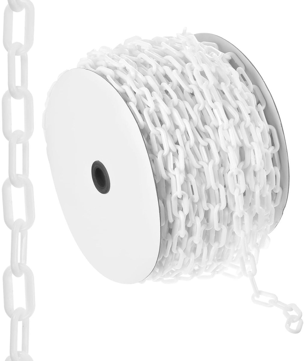 200 ft Plastic Safety Chain voor Crowd Control, Tuin, Poort en Bouwprojecten - Wit Plastic Keten voor Barrières en Parkeren