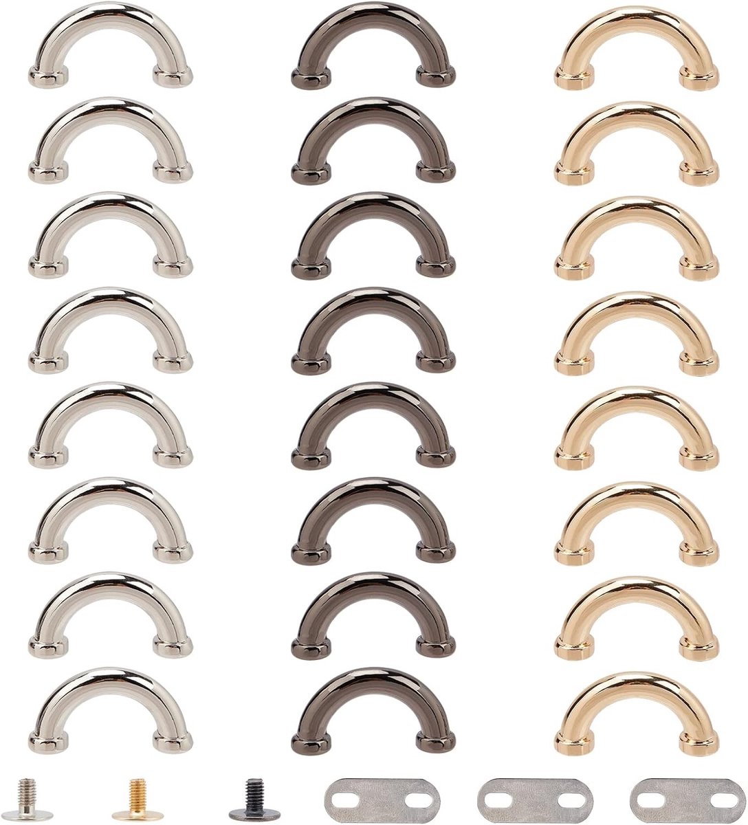24 Sets Metalen Pocket Connectors met D-ring in 3 Kleuren - Arch Bridge D-Buckle met D Schroef voor Leer en Accessoires, 13×25mm